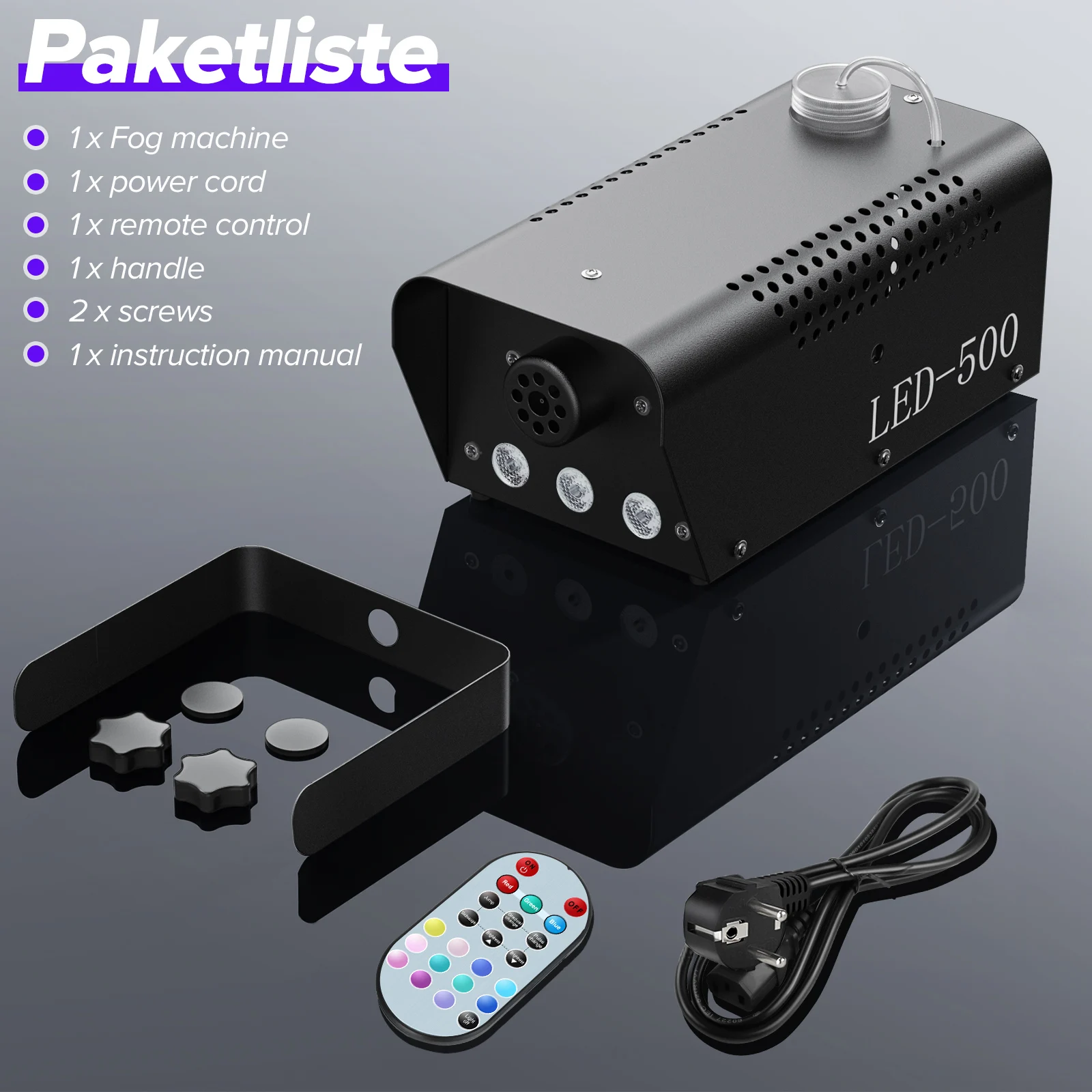 LeLeght 500W RGB LED Colorful Smoke Machine LED Remote Fogger Ejector for Disco DJ Show Wedding Stage Light Effects Fog Machine
