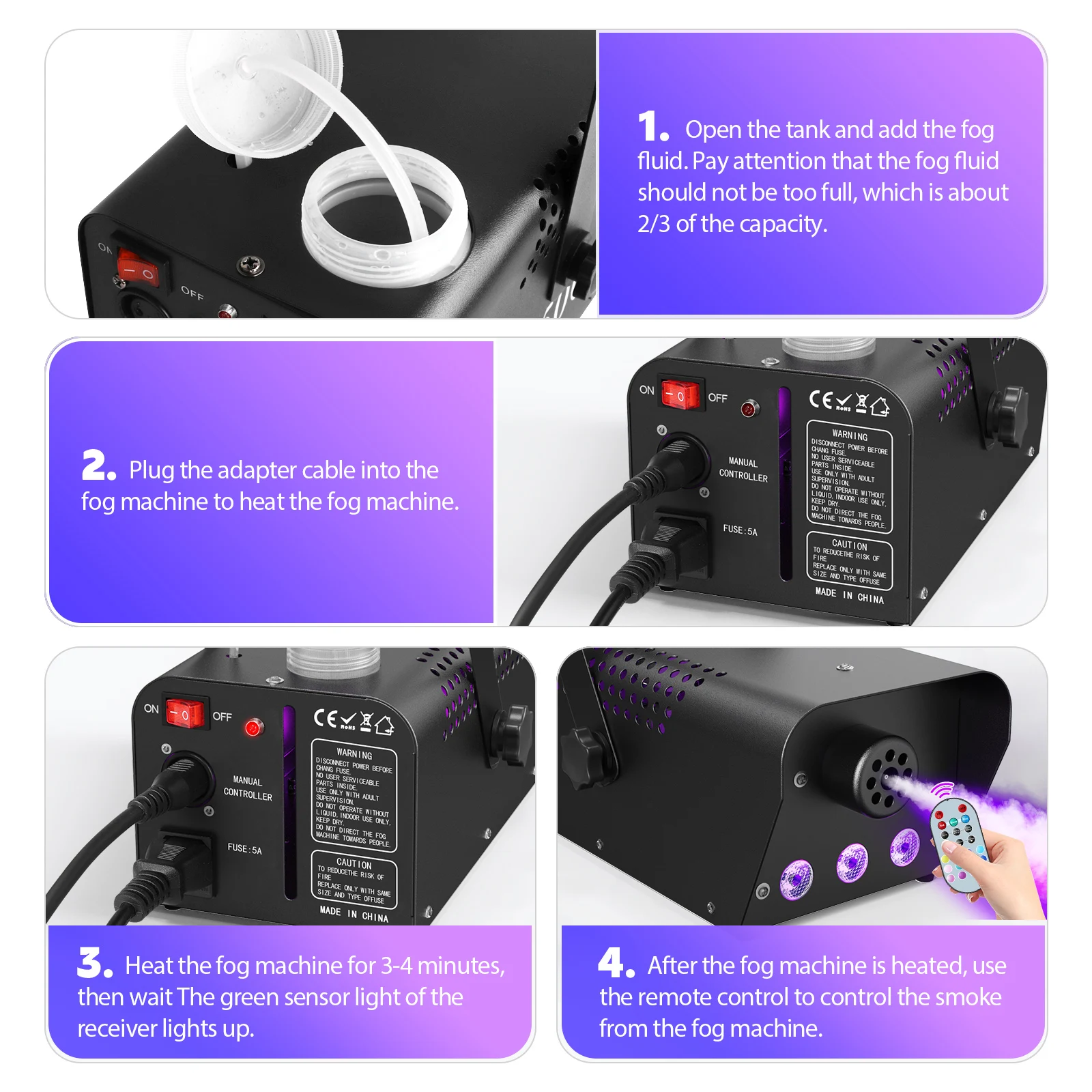 LeLeght 500W RGB LED Colorful Smoke Machine LED Remote Fogger Ejector for Disco DJ Show Wedding Stage Light Effects Fog Machine