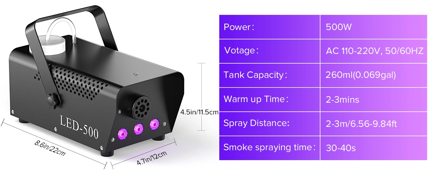 LeLeght 500W RGB LED Colorful Smoke Machine LED Remote Fogger Ejector for Disco DJ Show Wedding Stage Light Effects Fog Machine