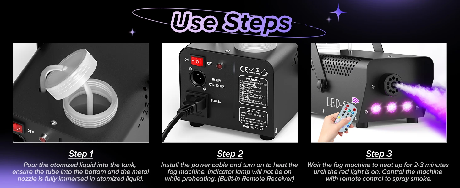LeLeght 500W RGB LED Colorful Smoke Machine LED Remote Fogger Ejector for Disco DJ Show Wedding Stage Light Effects Fog Machine