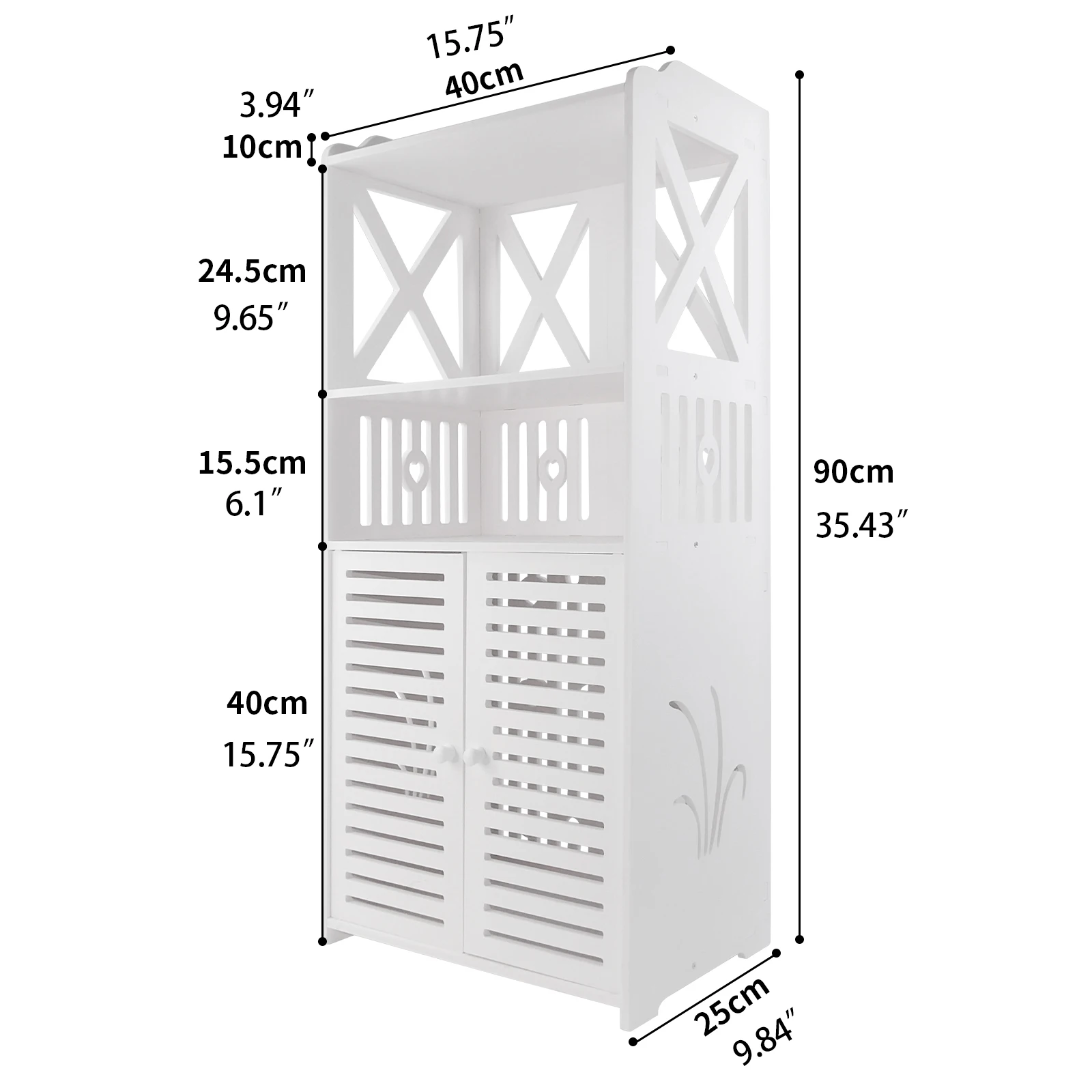 BRIEFNESS PVC Bathroom Cabinet Waterproof Floor Standing Storage Cabinet Storage Cabinet with Double Doors and 3 Shelves-White