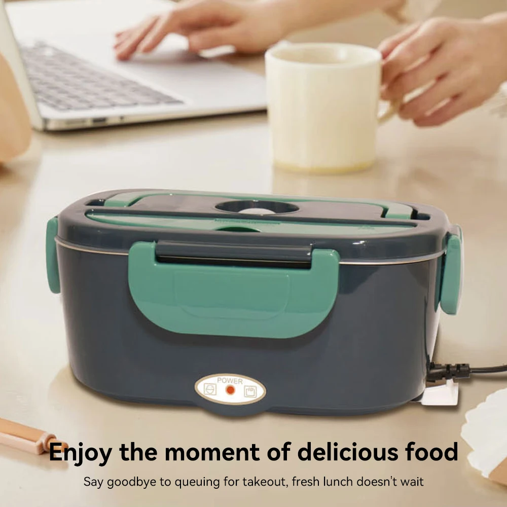 Electric Lunch Box Food Heating Leak Proof with 1.5 L Capacity 304 Stainless Steel Liner Fork Spoon For Car Home