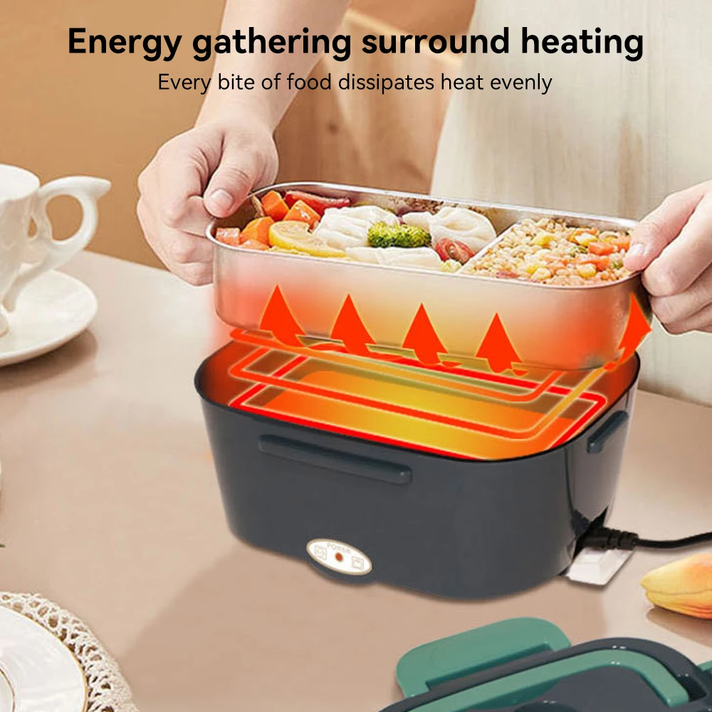 Electric Lunch Box Food Heating Leak Proof with 1.5 L Capacity 304 Stainless Steel Liner Fork Spoon For Car Home