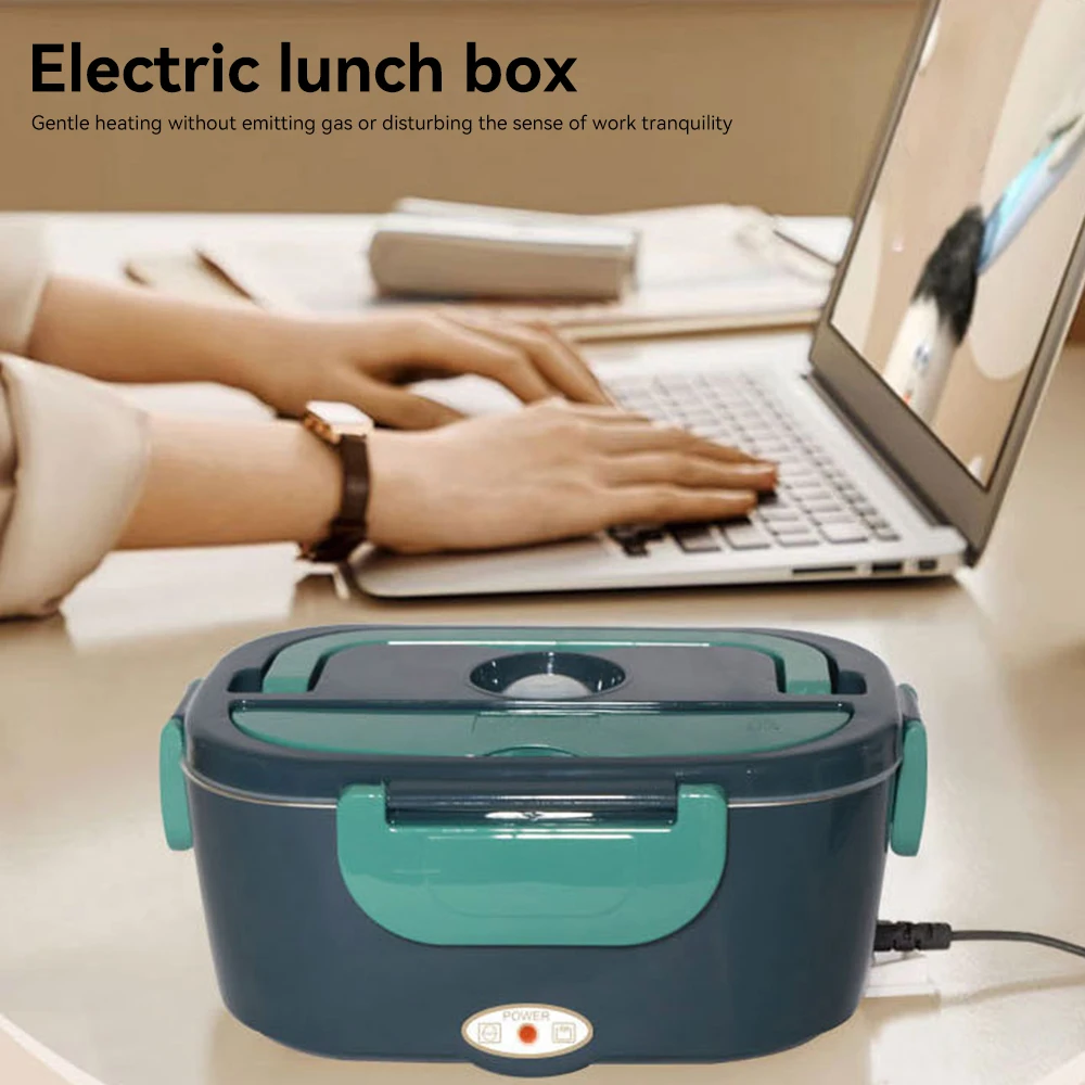 Electric Lunch Box Food Heating Leak Proof with 1.5 L Capacity 304 Stainless Steel Liner Fork Spoon For Car Home
