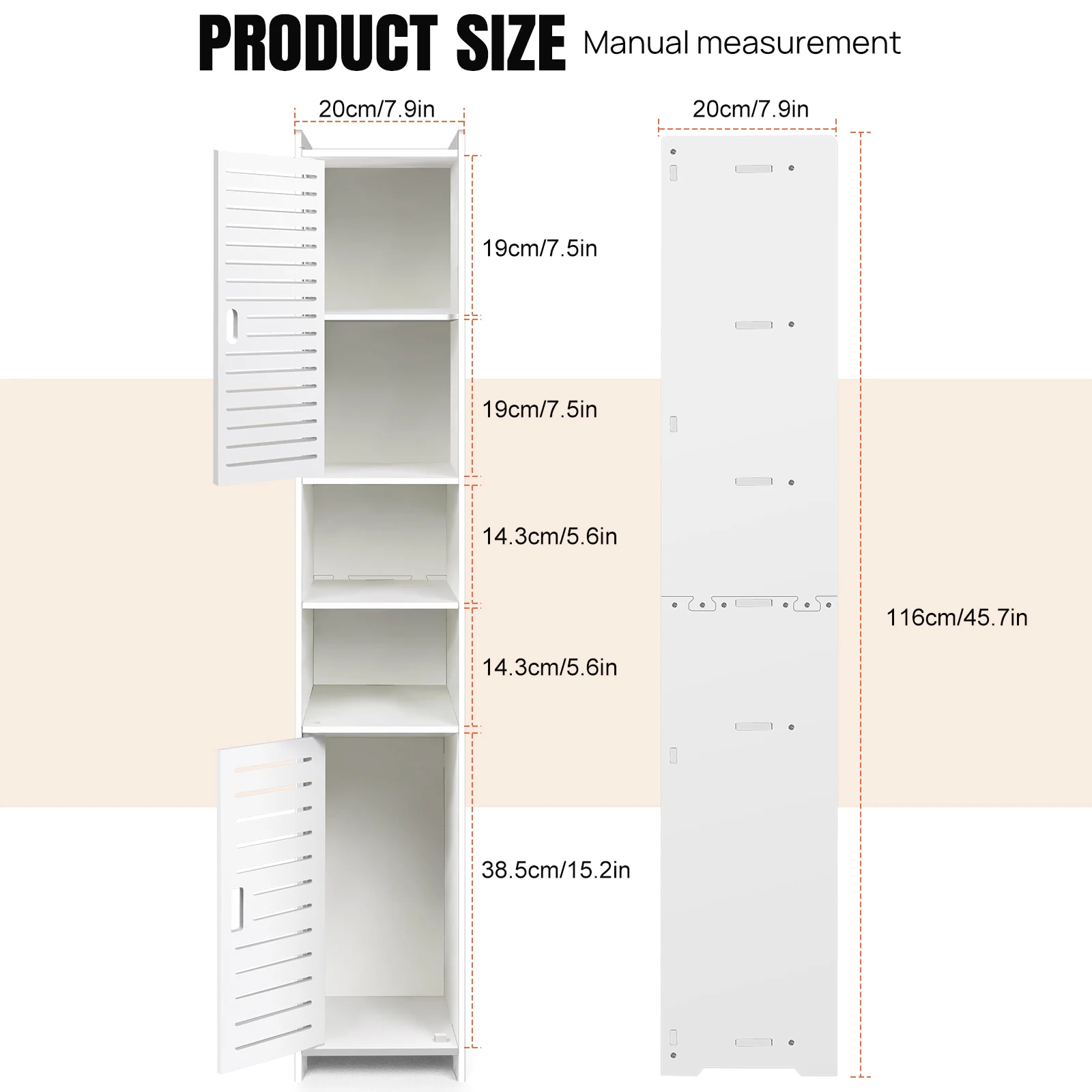 BRIEFNESS 5-Tier Tall Bathroom Cabinet Storage Cupboard PVC Floor Standing Tallboy Unit,Free Standing Slim Bathroom Storage Unit