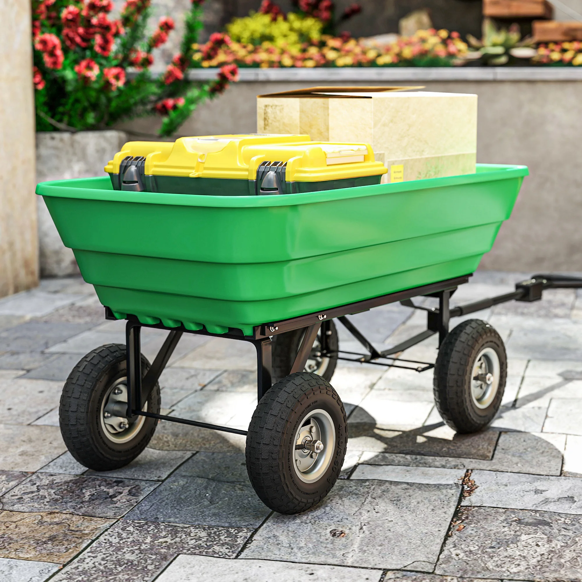 Outsunny Set of 4 Pneumatic Wheels, 10" Wheelbarrow Wheels, Replacement for Barn Carts, Black
