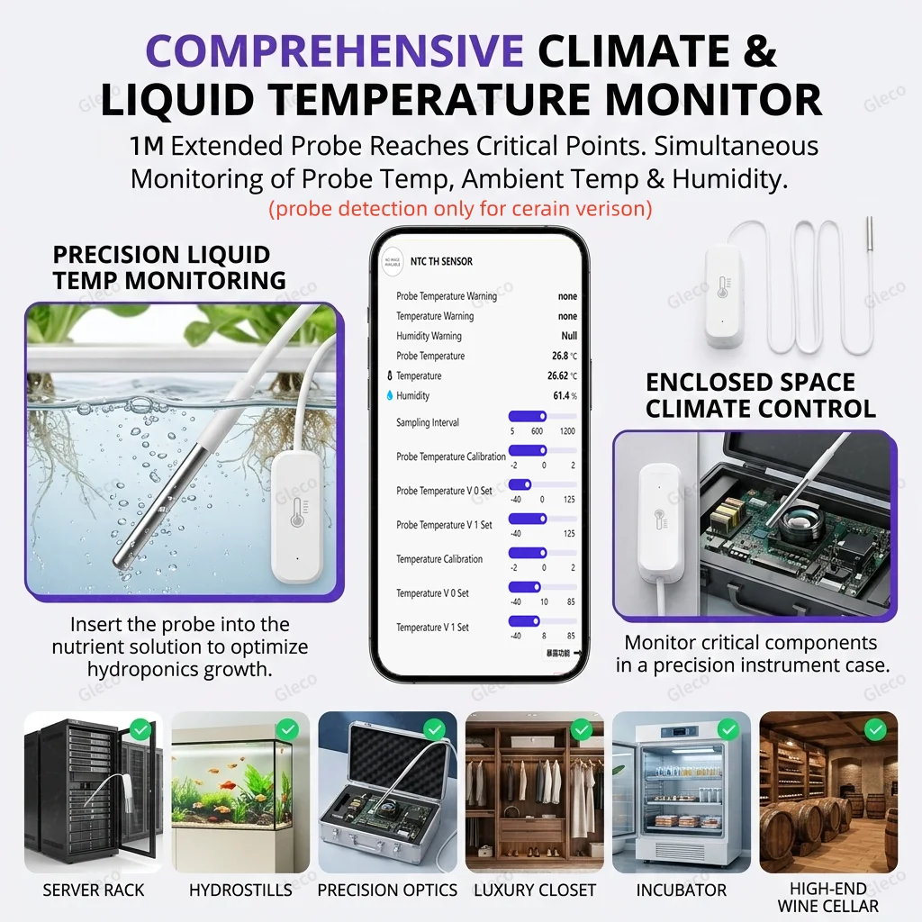 Zigbee 3.0 Temperature Humidity Sensor With External Probe Optional Liquid Air Temp Tracking For Zigbee2MQTT Home Automation