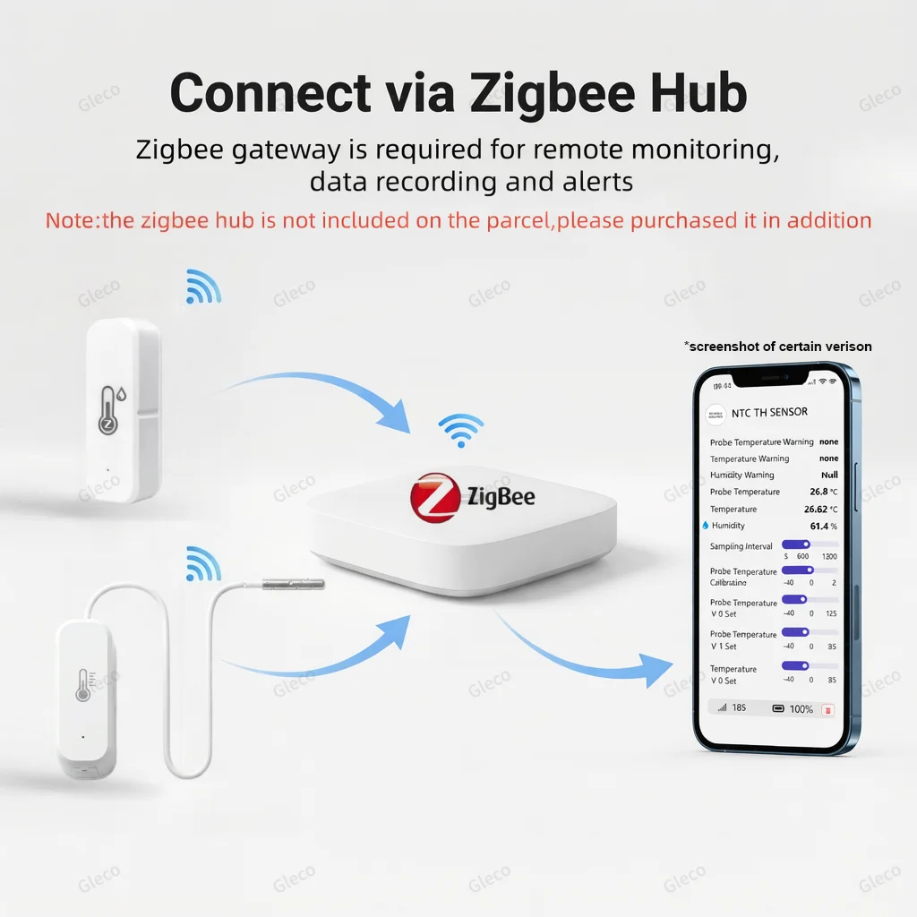 Zigbee 3.0 Temperature Humidity Sensor With External Probe Optional Liquid Air Temp Tracking For Zigbee2MQTT Home Automation