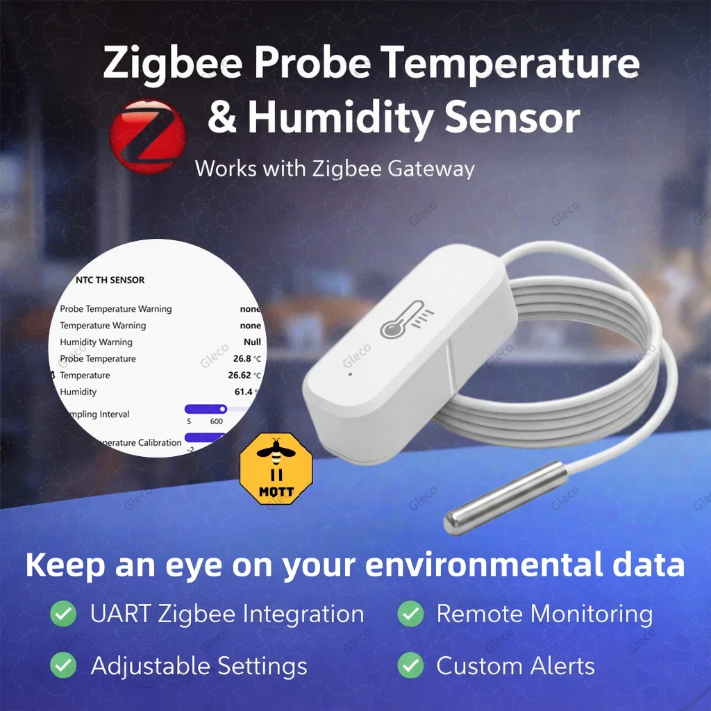 Zigbee 3.0 Temperature Humidity Sensor With External Probe Optional Liquid Air Temp Tracking For Zigbee2MQTT Home Automation
