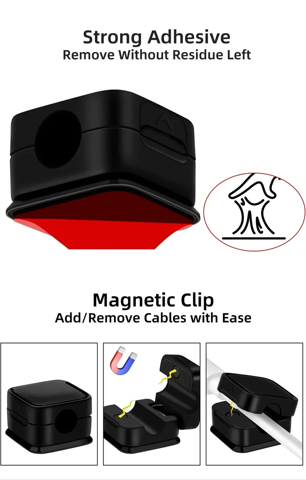 1/3/6 PCS Cable Management Magnetic Cable Organizer Wire Keeper Wall Data Cable Clips Winder Adjustable Cord Holder Under Desk