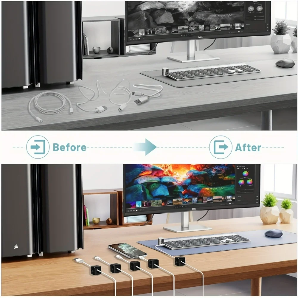 1/3/6 PCS Cable Management Magnetic Cable Organizer Wire Keeper Wall Data Cable Clips Winder Adjustable Cord Holder Under Desk