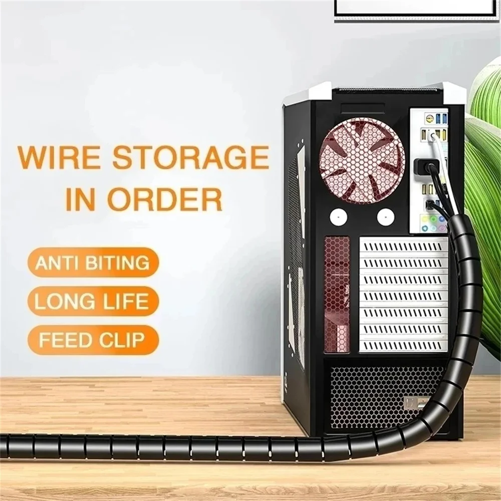 2M Cable Tube Clip Cable Organizer Flexible Spiral Wire Protector Computer Cord Protective Tube Clip Desk Tidy Management Tools