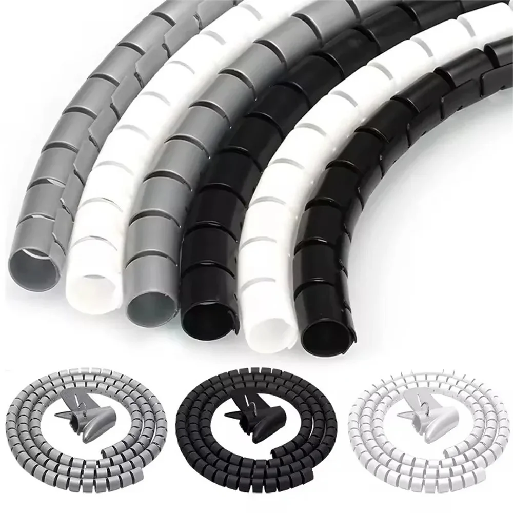 2M Cable Tube Clip Cable Organizer Flexible Spiral Wire Protector Computer Cord Protective Tube Clip Desk Tidy Management Tools