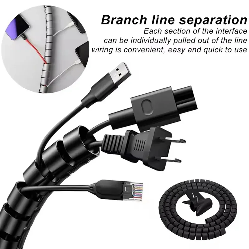 2M Cable Tube Clip Cable Organizer Flexible Spiral Wire Protector Computer Cord Protective Tube Clip Desk Tidy Management Tools