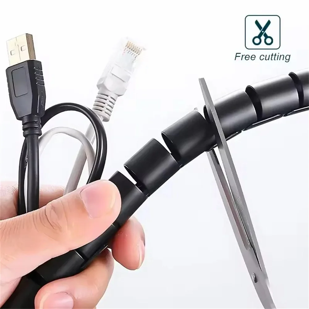 2M Cable Tube Clip Cable Organizer Flexible Spiral Wire Protector Computer Cord Protective Tube Clip Desk Tidy Management Tools