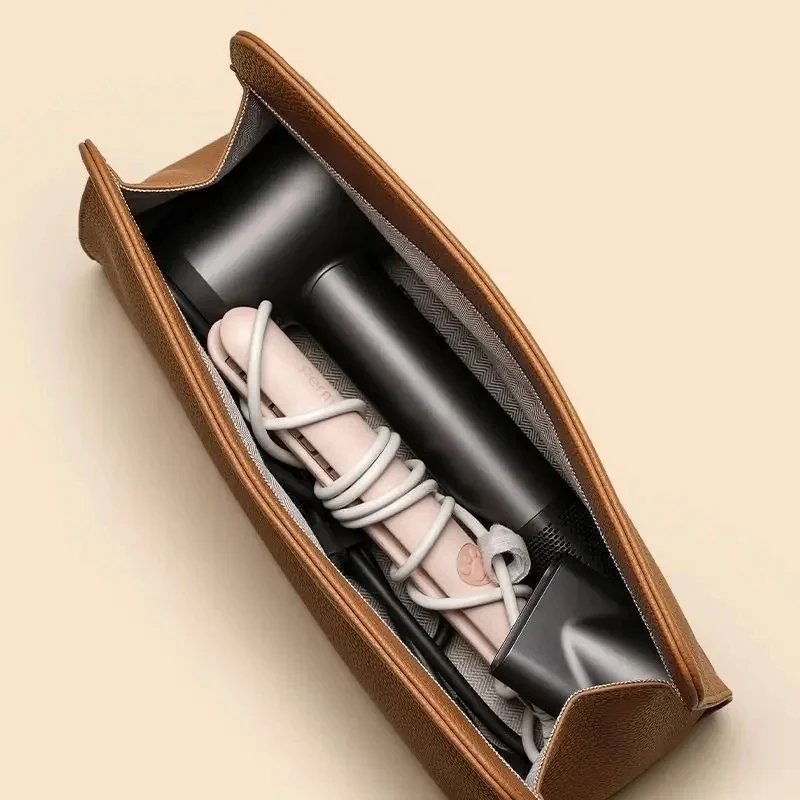 Pu Leather Travel Hair Dryer Bag Hairdressing Tool Organizer Pouch Portable Curling Iron Storage Bag for Home & Salon Use