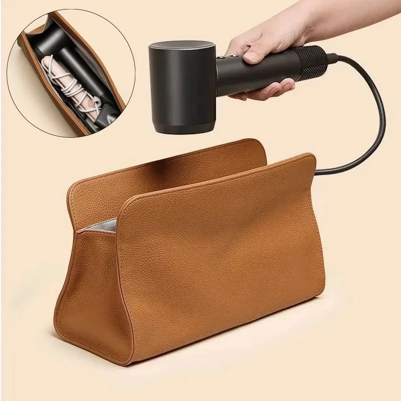 Pu Leather Travel Hair Dryer Bag Hairdressing Tool Organizer Pouch Portable Curling Iron Storage Bag for Home & Salon Use