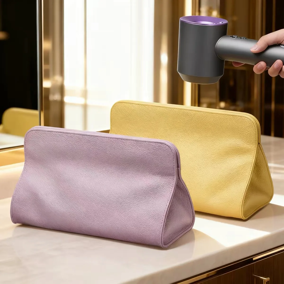 Pu Leather Travel Hair Dryer Bag Hairdressing Tool Organizer Pouch Portable Curling Iron Storage Bag for Home & Salon Use