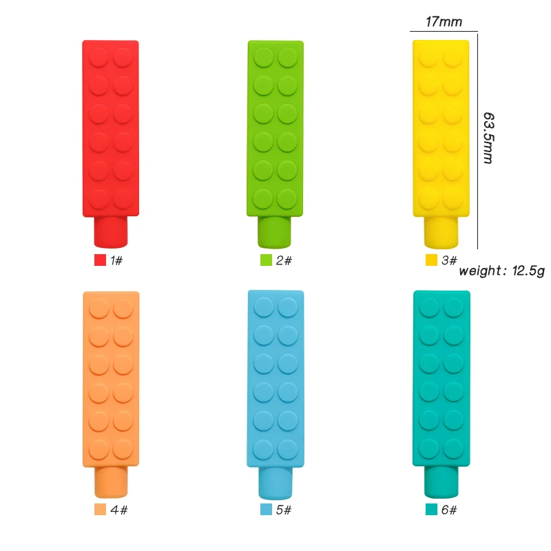 1/6pcs Building Block Sensory Chew Necklace Brick Chewy Kids Silicone Pencil Topper Teether Toy Silicone Teether for Children
