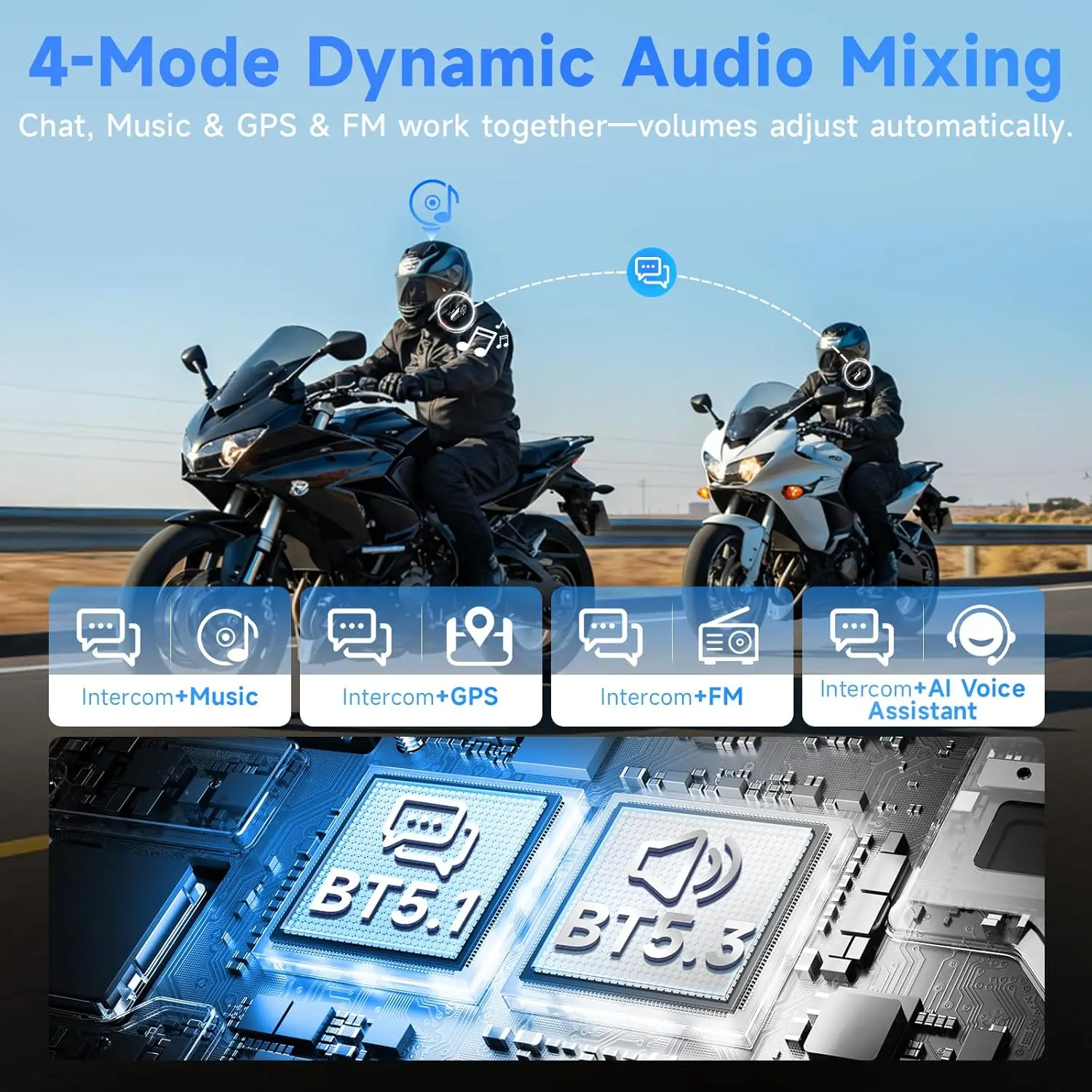 【FR STOCK】Moman 2Pack Motorcycle Helmet Intercom Headset 4-Mode Dynamic Audio Mixing 1KM Range Wireless Communication System