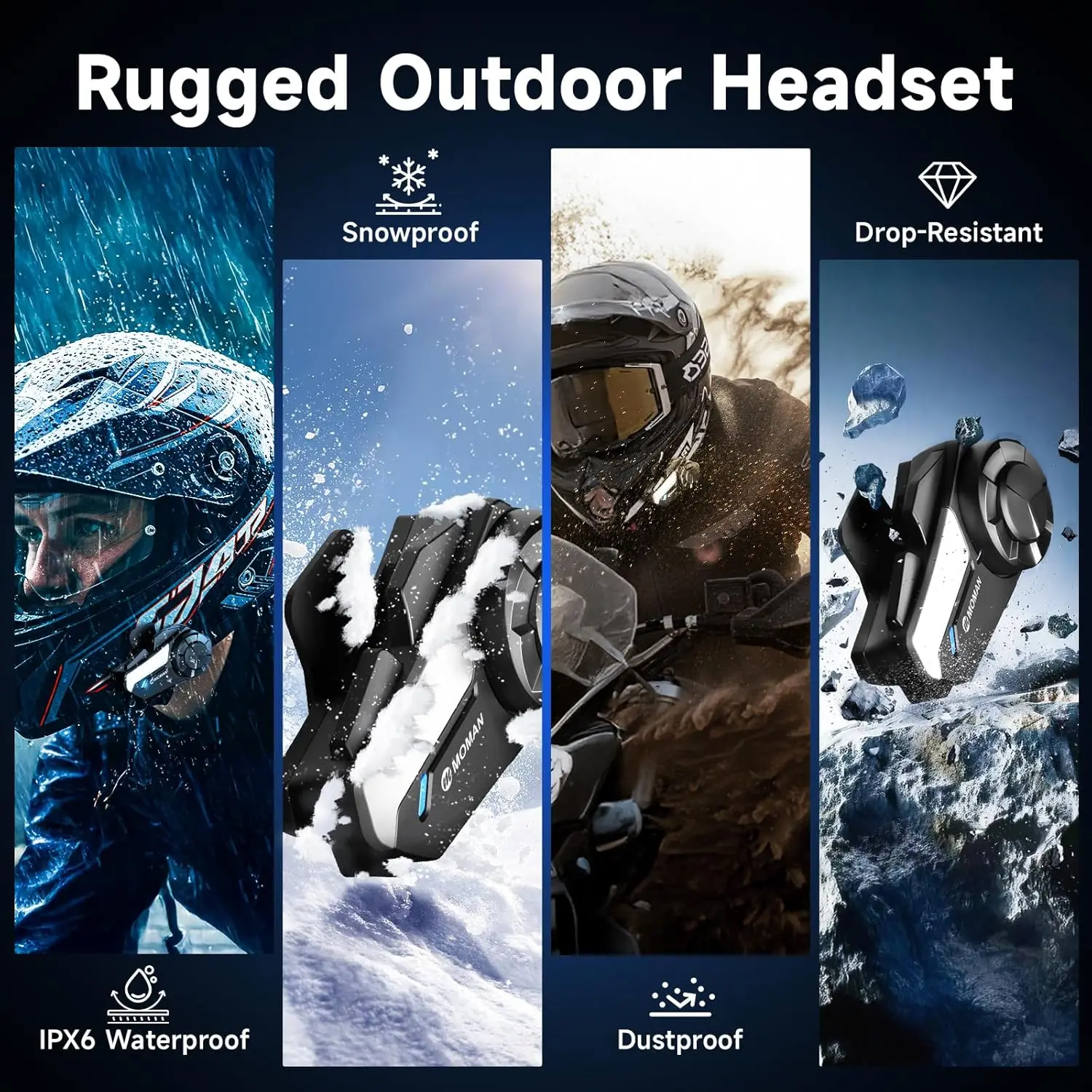 【FR STOCK】Moman 2Pack Motorcycle Helmet Intercom Headset 4-Mode Dynamic Audio Mixing 1KM Range Wireless Communication System