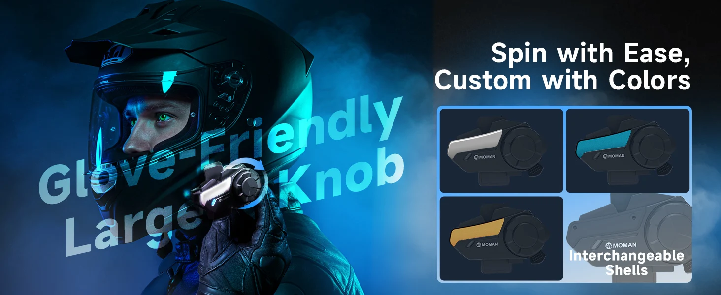【FR STOCK】Moman 2Pack Motorcycle Helmet Intercom Headset 4-Mode Dynamic Audio Mixing 1KM Range Wireless Communication System