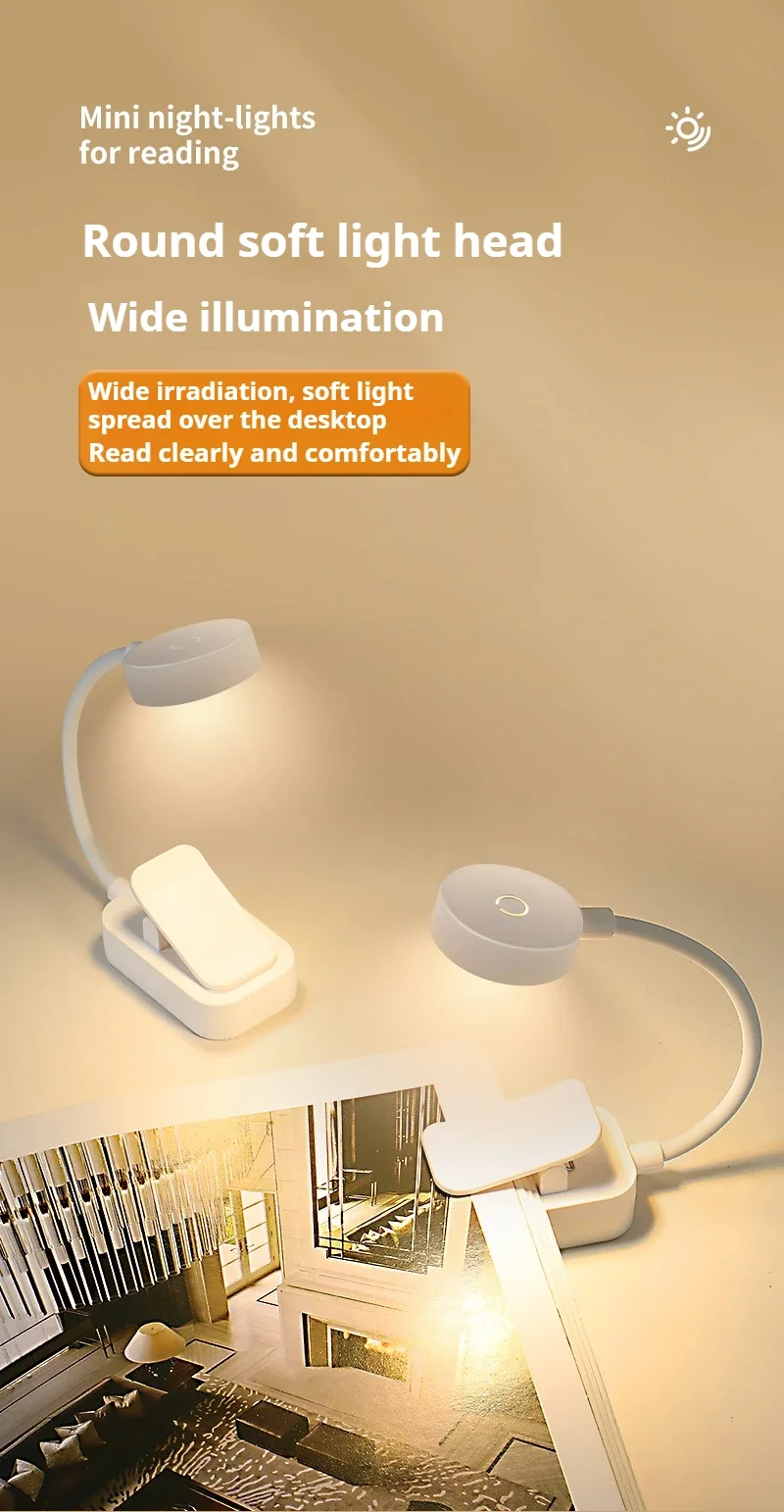 1pc Portable LED Clip-on Reading Light 3 Modes Adjustable Eye Protection Clip-On Study Reading Lamp for Travel Bedroom Book