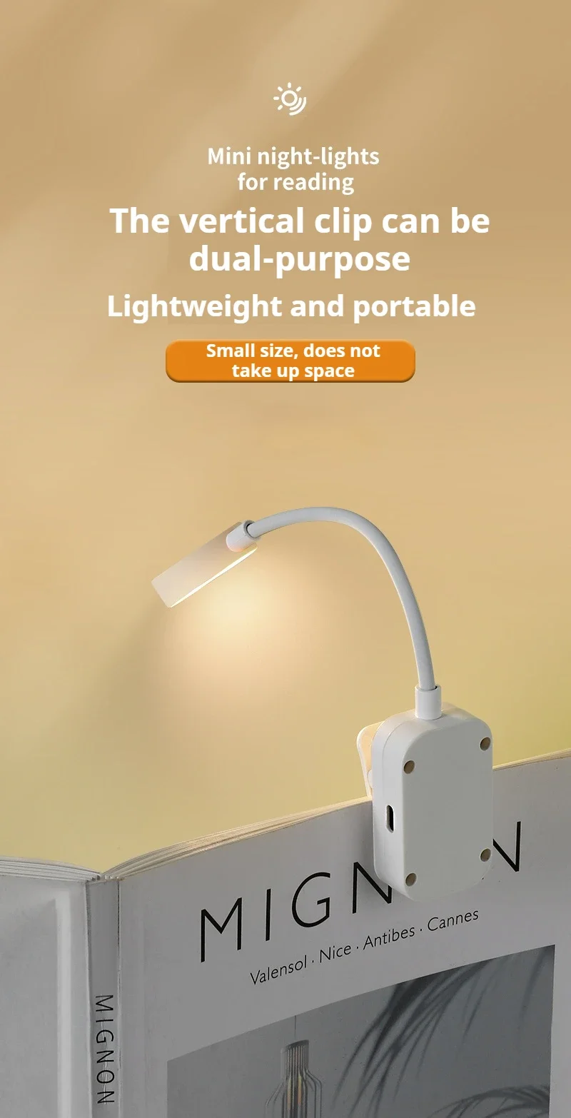 1pc Portable LED Clip-on Reading Light 3 Modes Adjustable Eye Protection Clip-On Study Reading Lamp for Travel Bedroom Book
