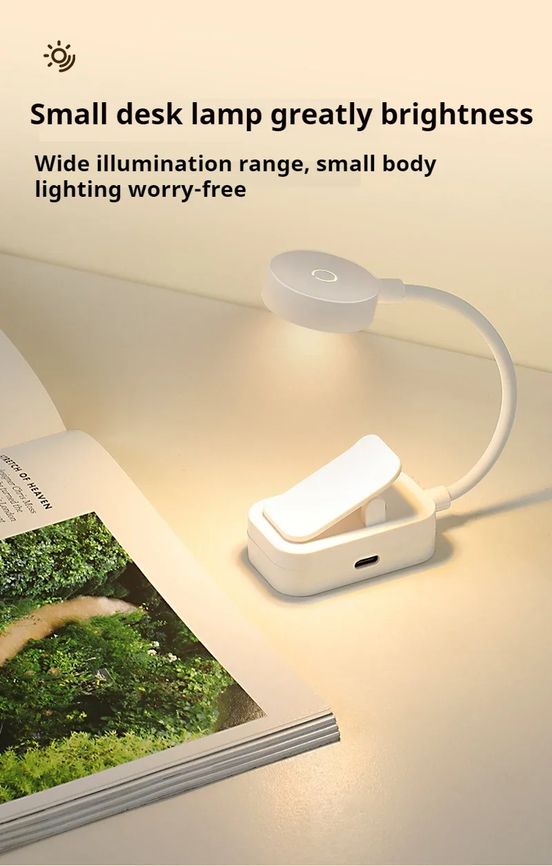 1pc Portable LED Clip-on Reading Light 3 Modes Adjustable Eye Protection Clip-On Study Reading Lamp for Travel Bedroom Book