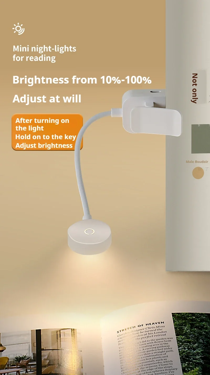 1pc Portable LED Clip-on Reading Light 3 Modes Adjustable Eye Protection Clip-On Study Reading Lamp for Travel Bedroom Book
