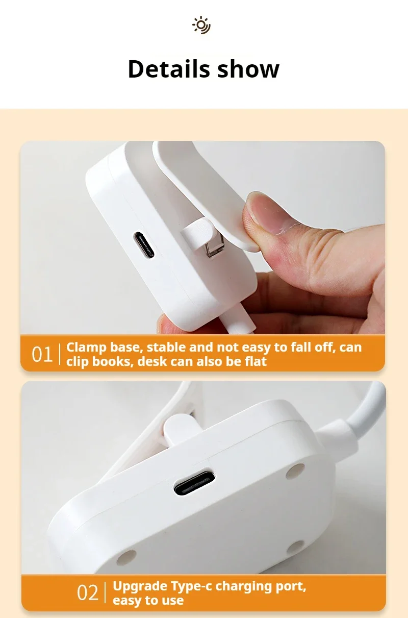 1pc Portable LED Clip-on Reading Light 3 Modes Adjustable Eye Protection Clip-On Study Reading Lamp for Travel Bedroom Book