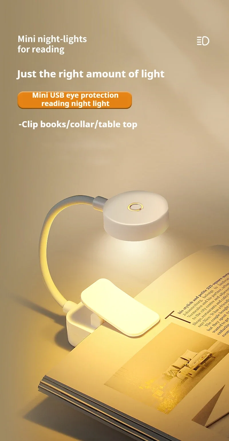 1pc Portable LED Clip-on Reading Light 3 Modes Adjustable Eye Protection Clip-On Study Reading Lamp for Travel Bedroom Book
