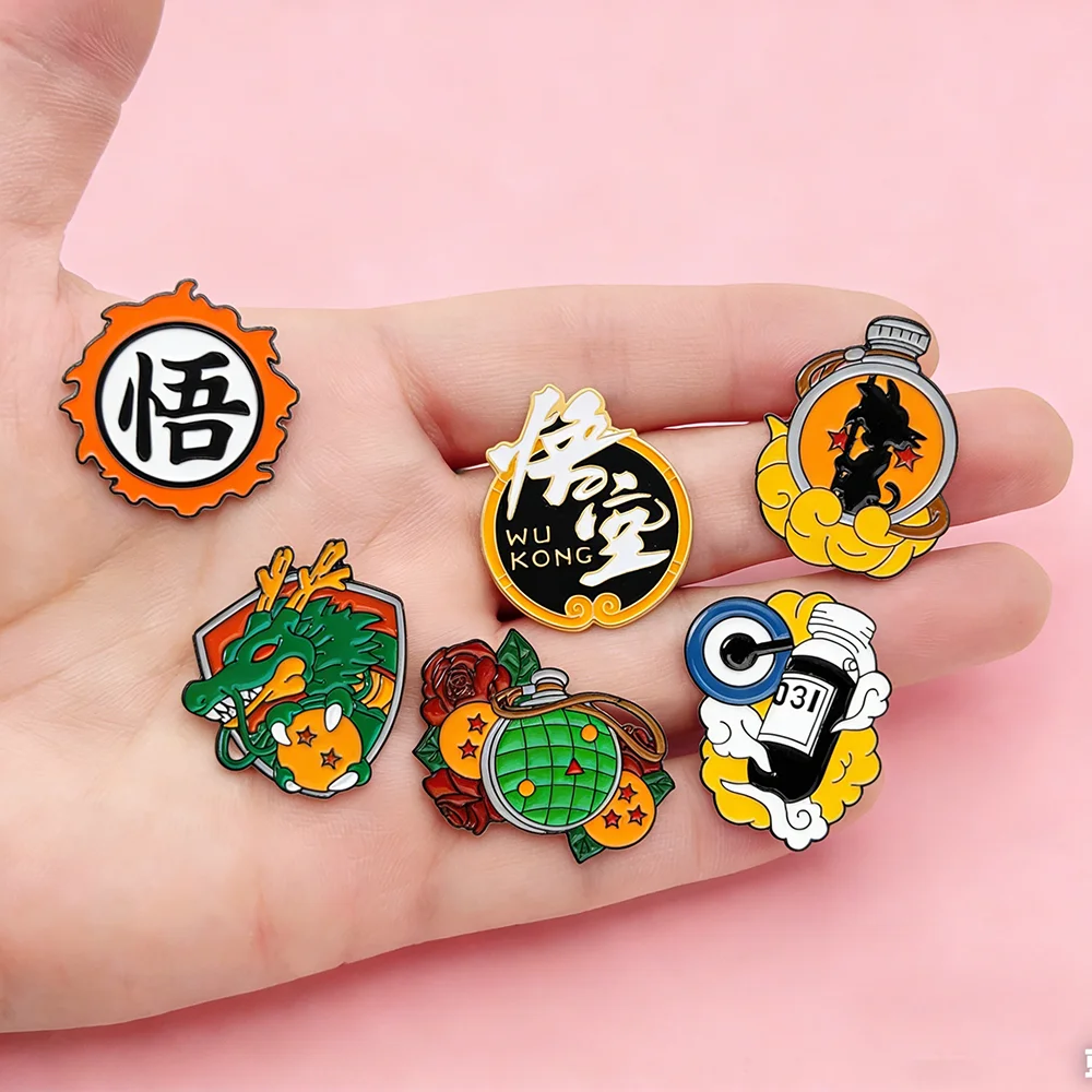 6Pcs Anime Dragon Ball Son Goku Enamel Brooch Badge Cartoon Vegeta Piccolo Master Roshi Krillin Lapel Pins For Fans Gifts