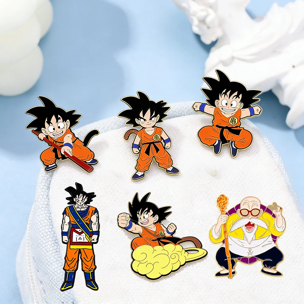 6Pcs Anime Dragon Ball Son Goku Enamel Brooch Badge Cartoon Vegeta Piccolo Master Roshi Krillin Lapel Pins For Fans Gifts