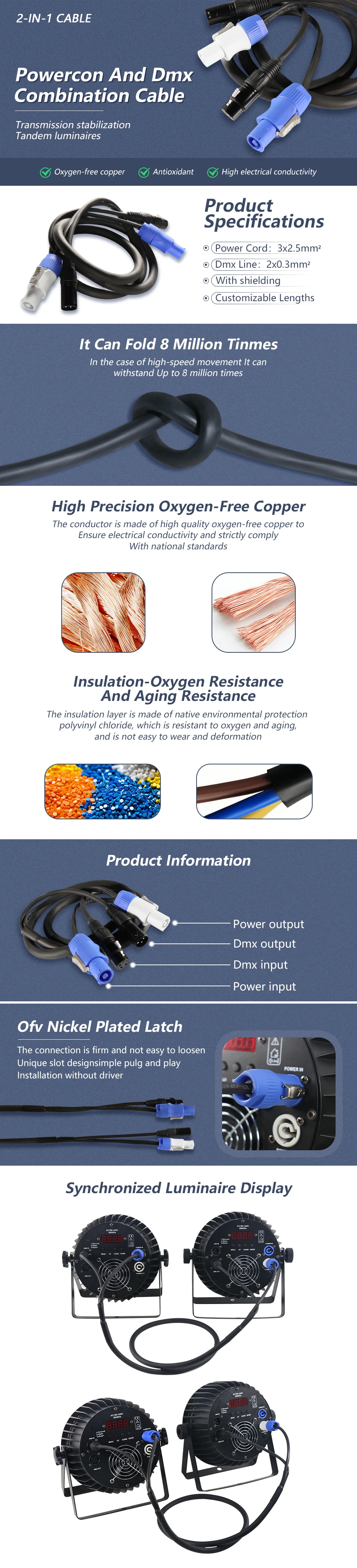 5pcs/Signal Cable DMX Cable Power Cord, Powercon Plug and DMX XLR Signal Cable Accessories for Stage, Wedding, DJ, Disco