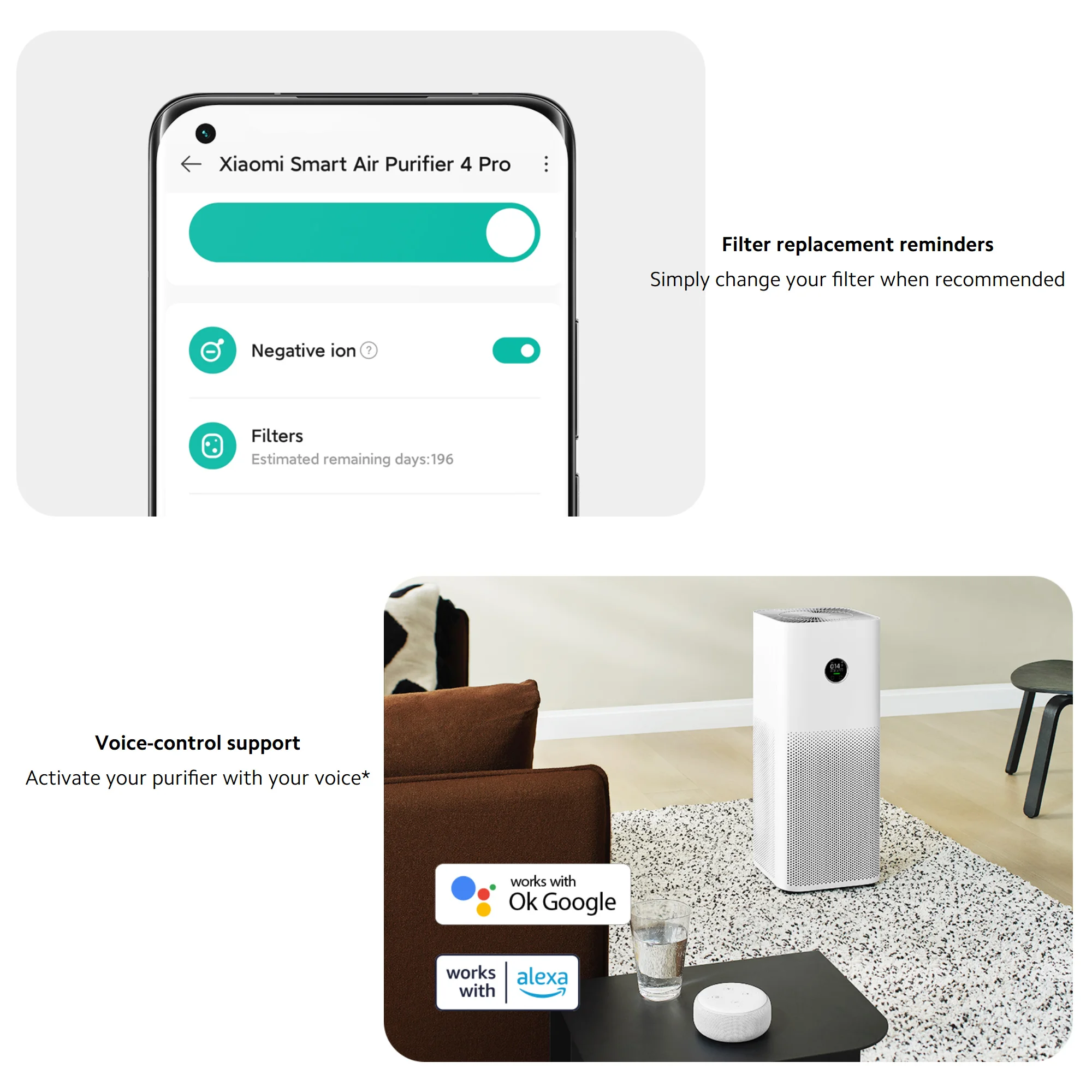 Xiaomi Smart Air Purifier 4 Pro, Aldehyde Removal Antibacterial Freshener Purifiers Home Air Cleaner Low Noise with Mi home APP