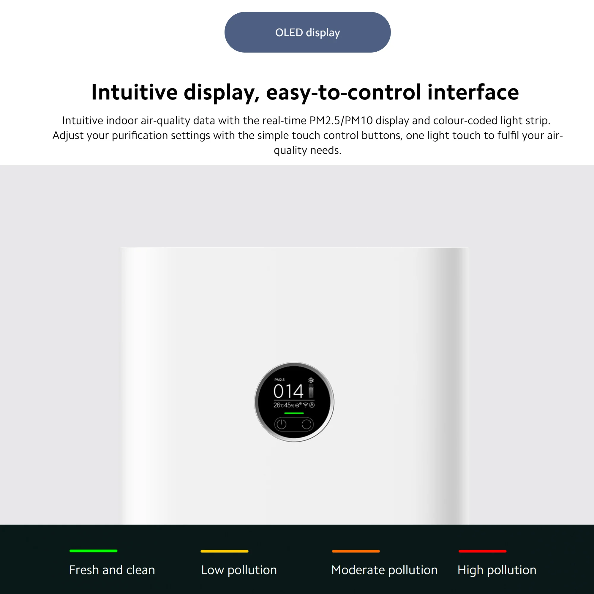 Xiaomi Smart Air Purifier 4 Pro, Aldehyde Removal Antibacterial Freshener Purifiers Home Air Cleaner Low Noise with Mi home APP