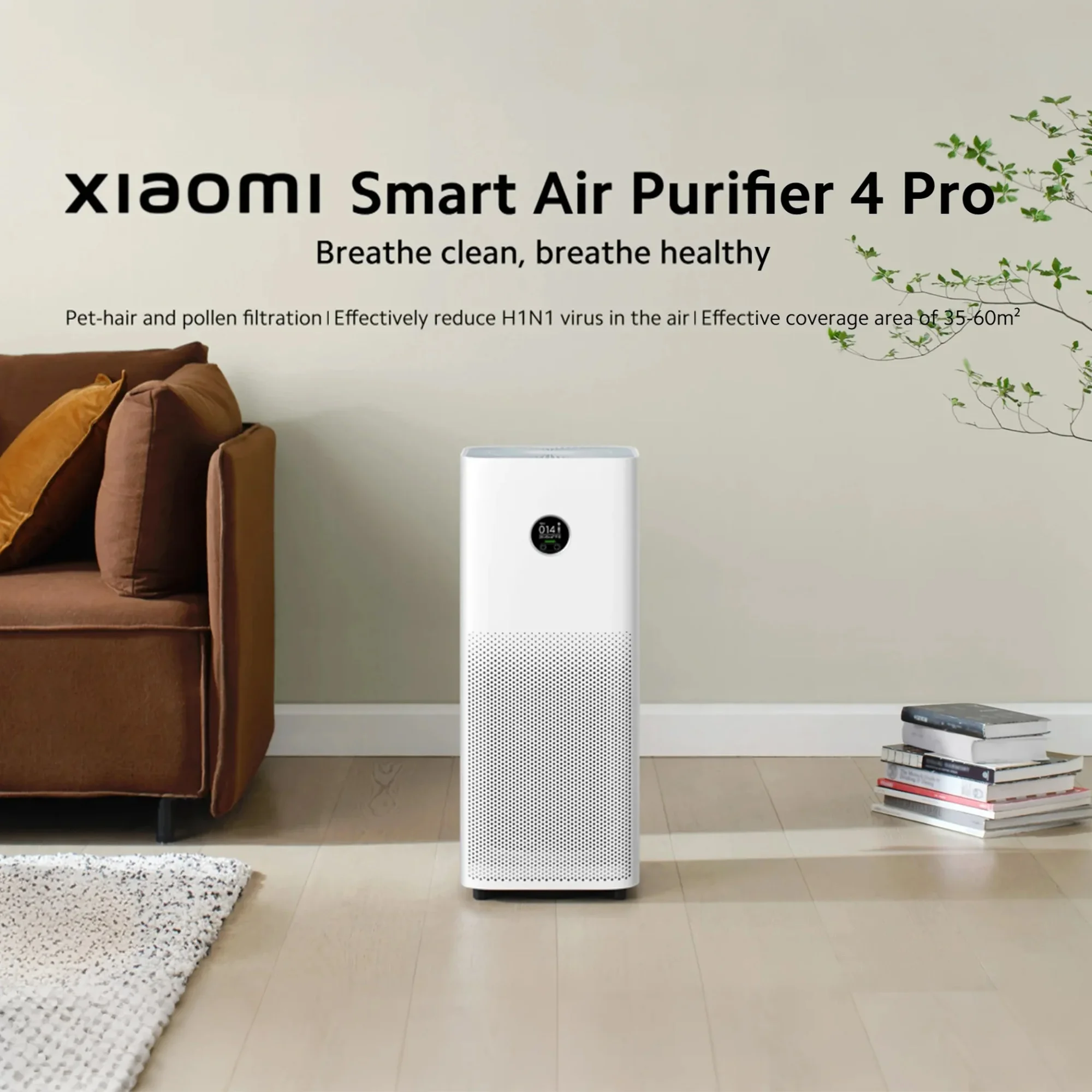 Xiaomi Smart Air Purifier 4 Pro, Aldehyde Removal Antibacterial Freshener Purifiers Home Air Cleaner Low Noise with Mi home APP