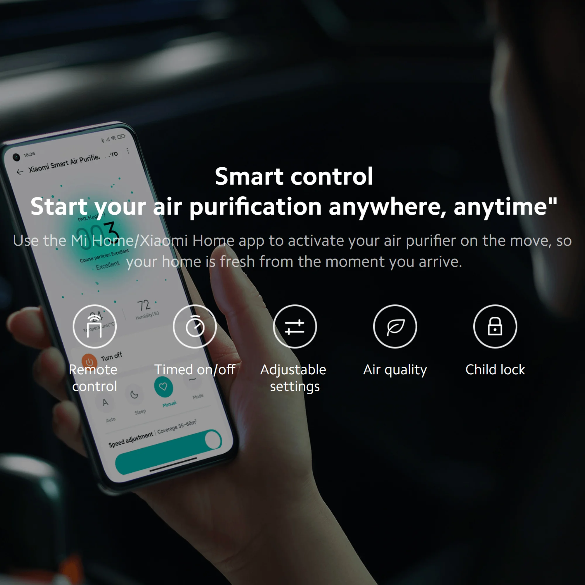 Xiaomi Smart Air Purifier 4 Pro, Aldehyde Removal Antibacterial Freshener Purifiers Home Air Cleaner Low Noise with Mi home APP