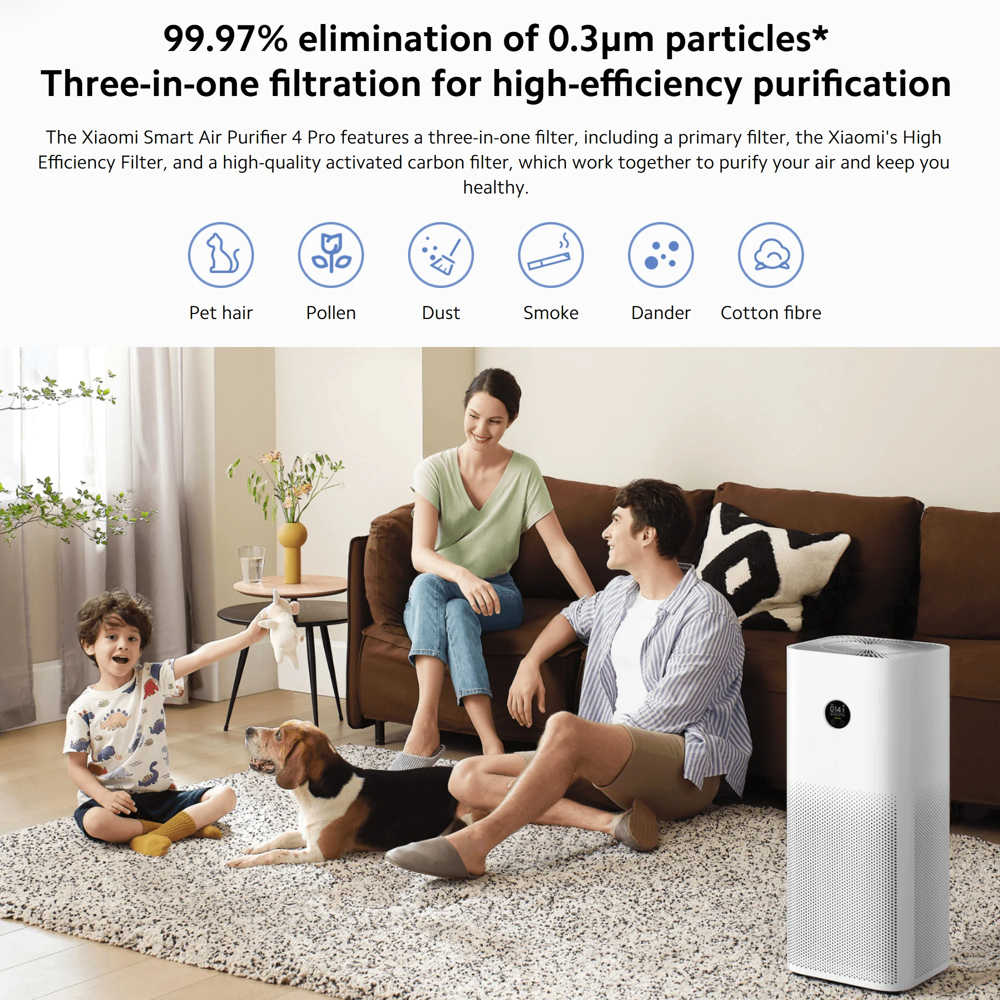 Xiaomi Smart Air Purifier 4 Pro, Aldehyde Removal Antibacterial Freshener Purifiers Home Air Cleaner Low Noise with Mi home APP