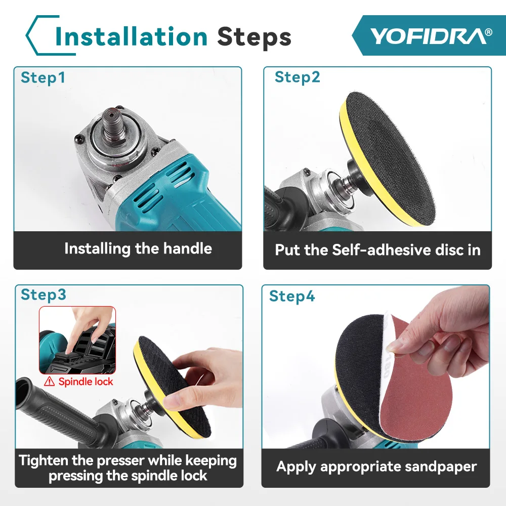 YOFIDRA Brushless Angle Grinder 3 Gear 125mm Grinding Machine Polishing Cutting Woodworking Tool For Makita 21V Battery Pin