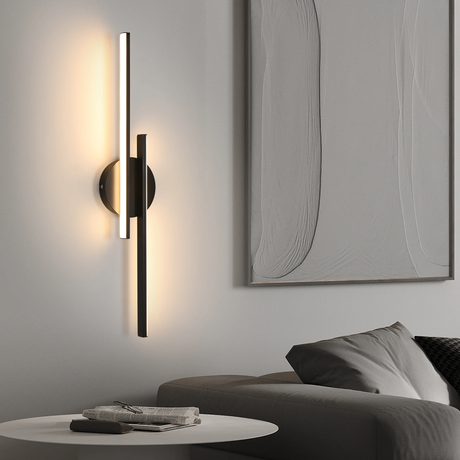 LED Wall Lights Modern, 24W Wall Lamp Indoor, Black Wall Sconce for Bedroom, Mirror, Living Room, Dining Room, Staircase 3000K