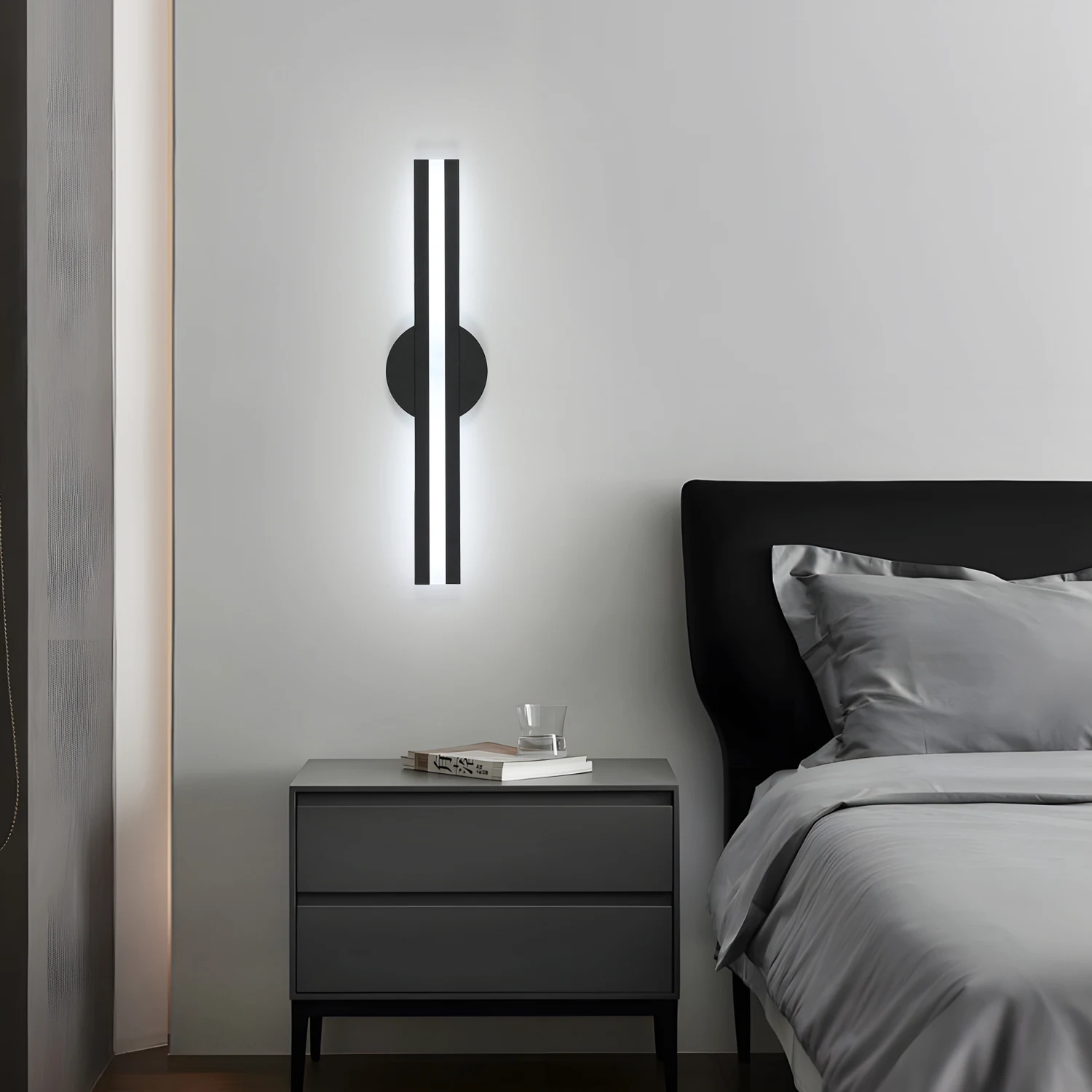LED Wall Lights Modern, 24W Wall Lamp Indoor, Black Wall Sconce for Bedroom, Mirror, Living Room, Dining Room, Staircase 3000K