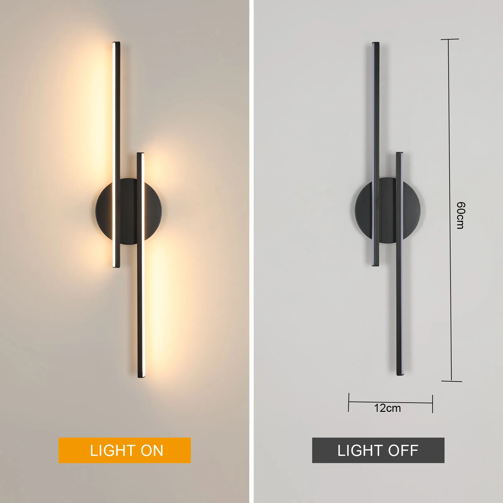 LED Wall Lights Modern, 24W Wall Lamp Indoor, Black Wall Sconce for Bedroom, Mirror, Living Room, Dining Room, Staircase 3000K