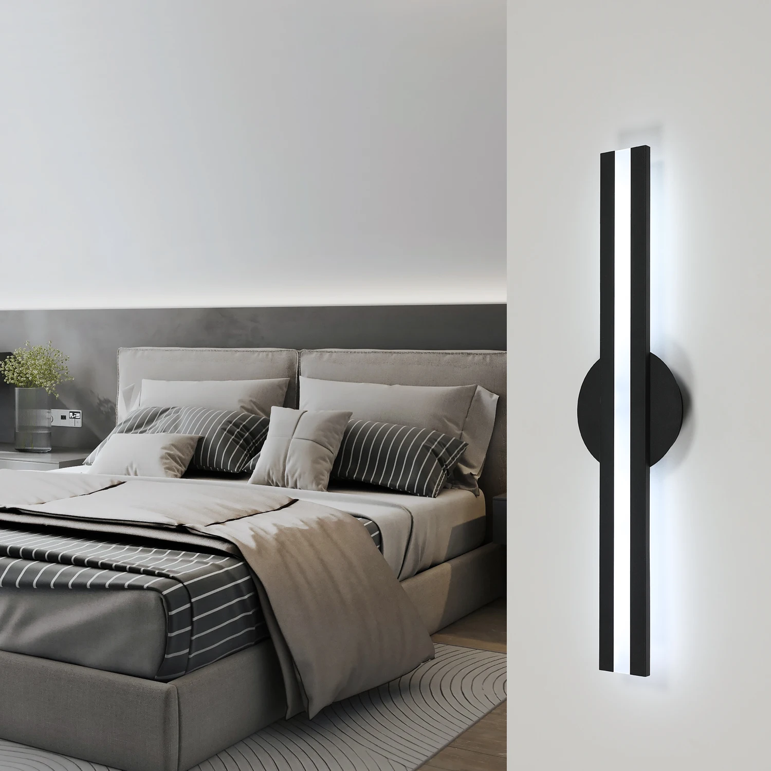 LED Wall Lights Modern, 24W Wall Lamp Indoor, Black Wall Sconce for Bedroom, Mirror, Living Room, Dining Room, Staircase 3000K