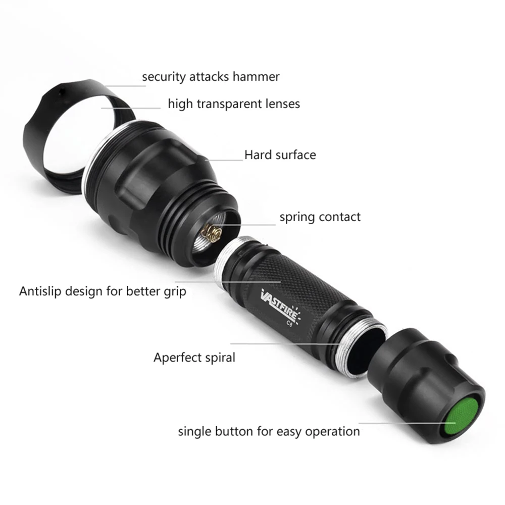 Powerful High Lumen LED Flashlight White/Red/Green Super Bright Rechargeable Portable Ultra Power Torch Outdoor Emergency use