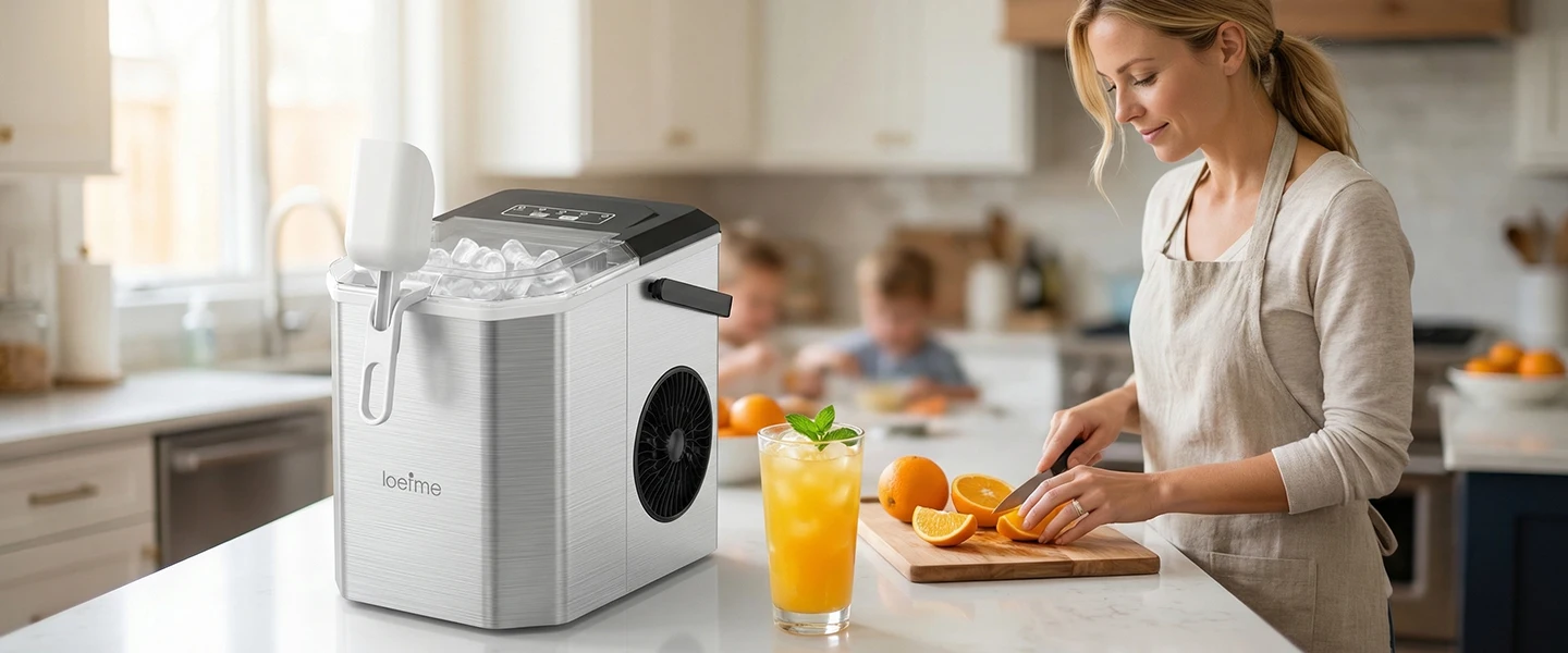 Loefme Desktop Fully Automatic Bullet Shaped Ice Maker 12kg/24h Fast Ice Making Suitable For Home Automatic Cleaning Ice Machine
