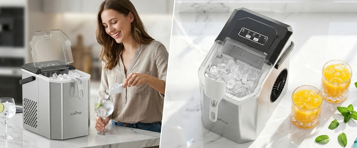 Loefme Desktop Fully Automatic Bullet Shaped Ice Maker 12kg/24h Fast Ice Making Suitable For Home Automatic Cleaning Ice Machine