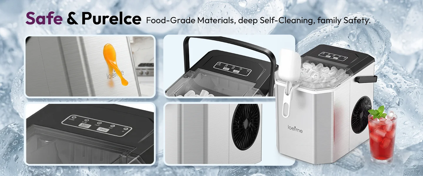 Loefme Desktop Fully Automatic Bullet Shaped Ice Maker 12kg/24h Fast Ice Making Suitable For Home Automatic Cleaning Ice Machine