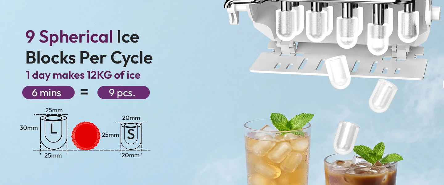 Loefme Desktop Fully Automatic Bullet Shaped Ice Maker 12kg/24h Fast Ice Making Suitable For Home Automatic Cleaning Ice Machine